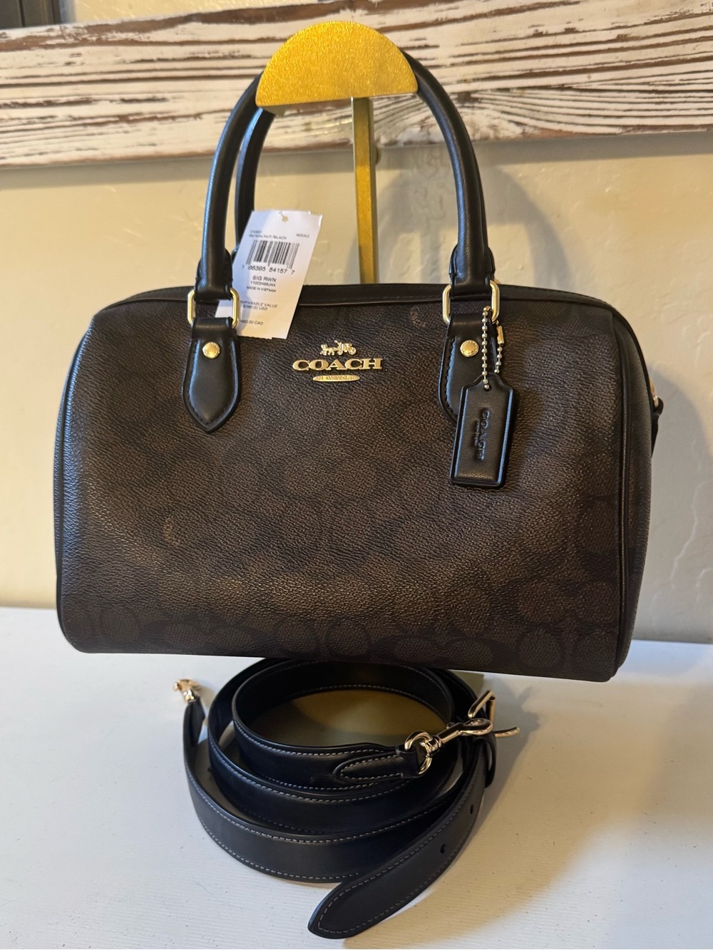 Coach Rowan Crossbody NWT Dark Brown Black Leather & Canvas w Gold Hardware NWT - Picture 2 of 16
